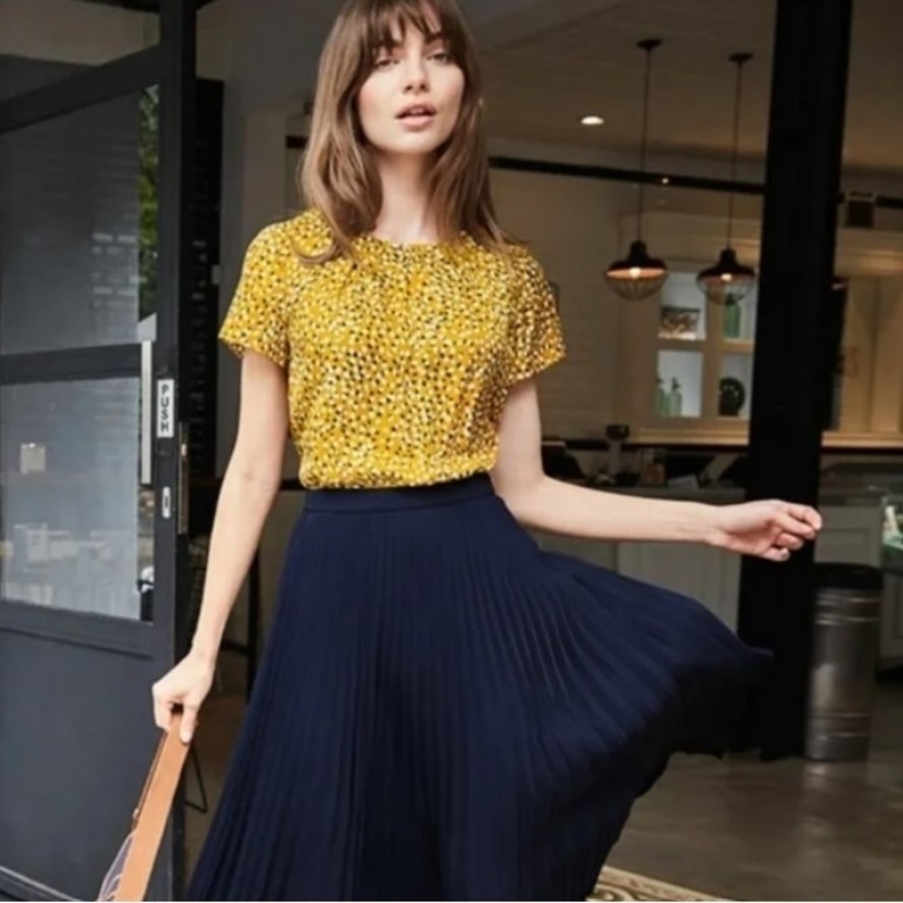 Boden Carey Blouse Top‎ Tuscan Sun Speckle Yellow Silk Blend US 4 -Cottagecore